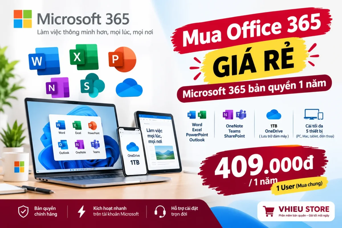 Microsoft 365 Giá Rẻ 1 Năm