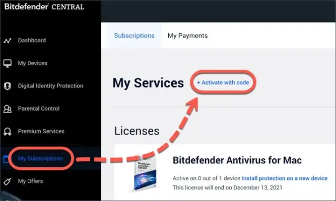 Kích hoạt mã trên Bitdefender Central.